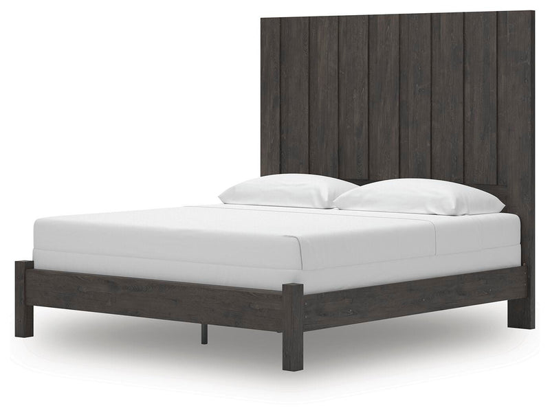 Ashley Furniture Fraluna bedroom set featuring a bed, nightstands, and dresser with modern design and neutral tones.