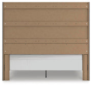 Ashley Furniture Fraluna bedroom set with a bed, nightstands, and dresser, featuring a modern design and neutral finish.
