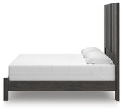 Ashley Furniture Fraluna bedroom set featuring a bed frame, nightstands, and matching dresser with modern design and neutral finish.