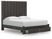 Ashley Furniture Fraluna bedroom set with a bed, nightstands, and dresser in a modern design, shown from an angled open view.