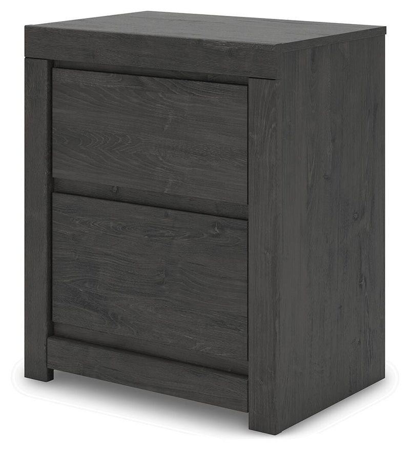 Ashley Furniture Fraluna bedroom set with a bed, matching nightstands, and dresser in a contemporary bedroom layout.