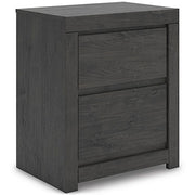 Ashley Furniture Fraluna bedroom set with bed frame, nightstands, and dresser shown from an angled view in a modern bedroom setting.