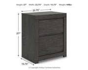 Ashley Furniture Fraluna bedroom set featuring a bed, nightstands, and dresser in a modern design with neutral tones.