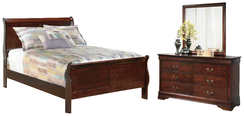 Ashley Furniture Alisdair bedroom set with a modern bed frame, matching nightstands, and dresser in a stylish bedroom setup.