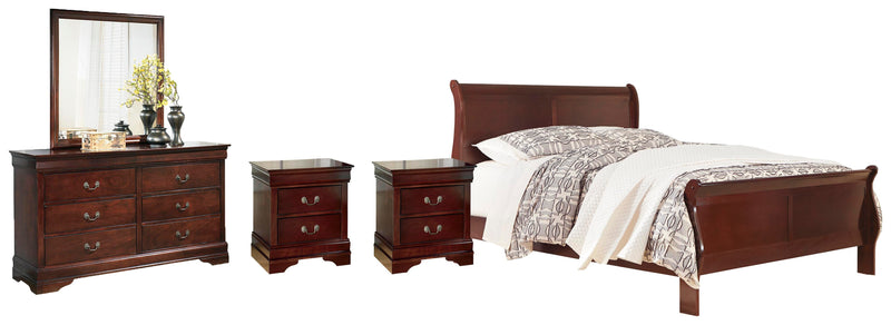 Ashley Furniture Alisdair bedroom set featuring a bed frame, matching nightstands, and dresser with modern design and neutral finish.