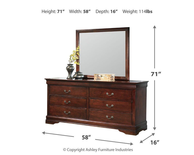 Alisdair dresser and mirror by Ashley Furniture featuring a wooden dresser with a matching rectangular mirror.
