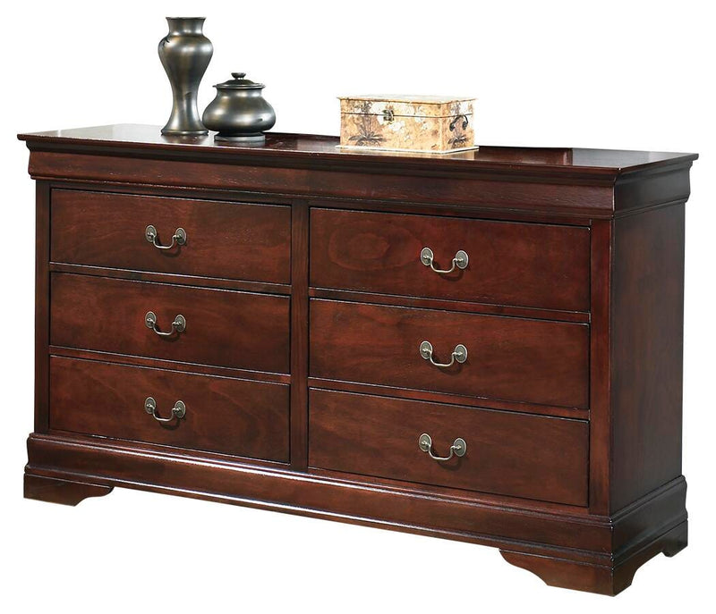 Ashley Furniture Alisdair dresser showing a modern wooden dresser with multiple drawers and sleek hardware.