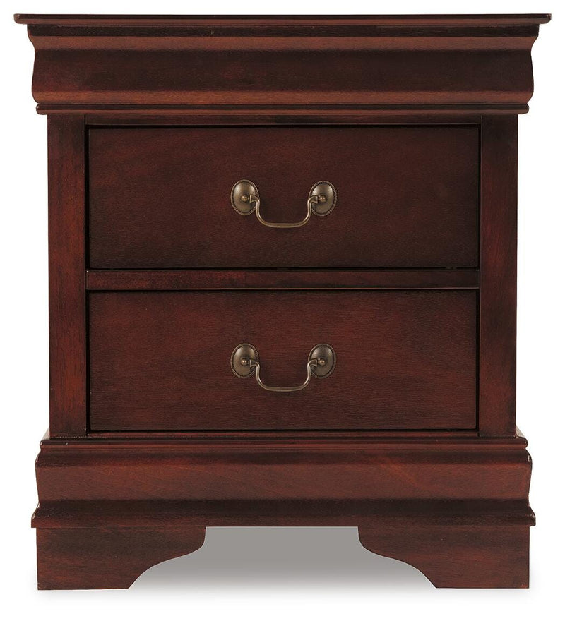Alisdair Ashley Furniture nightstand with a dark wood finish, featuring a single drawer and open lower shelf.
