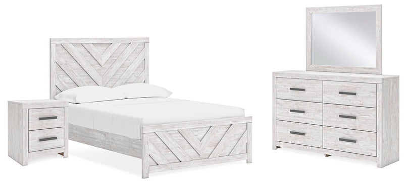 Ashley Furniture Cayboni bedroom set includes a bed, nightstands, and dresser with a modern design and warm wood finish.