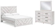 Ashley Furniture Cayboni bedroom set with a modern bed frame, nightstands, and dresser in a stylish bedroom scene.