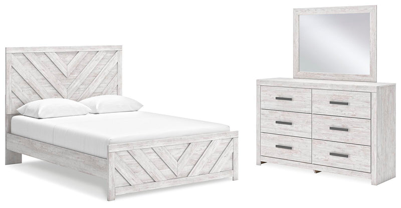 Ashley Furniture Cayboni bedroom set with a modern bed frame, nightstands, and dresser in a stylish bedroom scene.