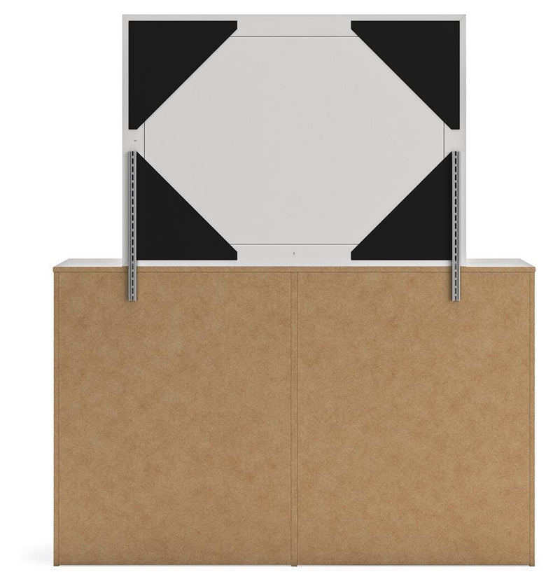 Ashley Furniture Cayboni dresser and mirror set, featuring a sleek wood dresser with a matching mirror for bedroom storage and decor.