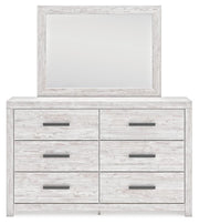 Ashley Furniture Cayboni dresser and mirror set, showing a modern wooden dresser with a matching mirror and sleek hardware.