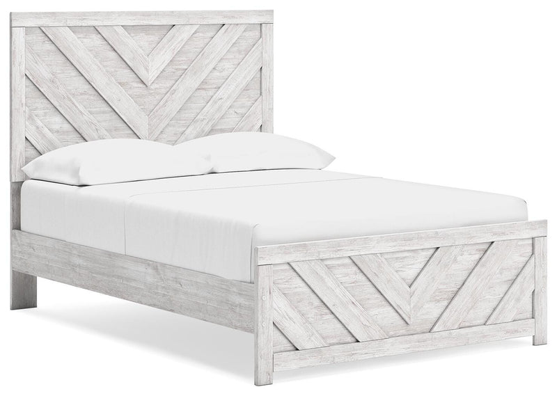 Ashley Furniture Cayboni bedroom set featuring a stylish bed frame, nightstands, and matching dresser in a modern bedroom scene.