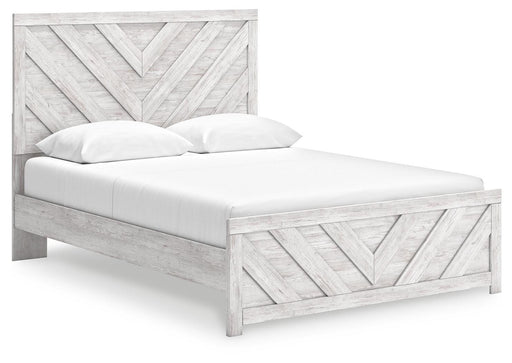 Ashley Furniture Cayboni Bed with a modern wooden frame and sleek design, shown from an angled view.