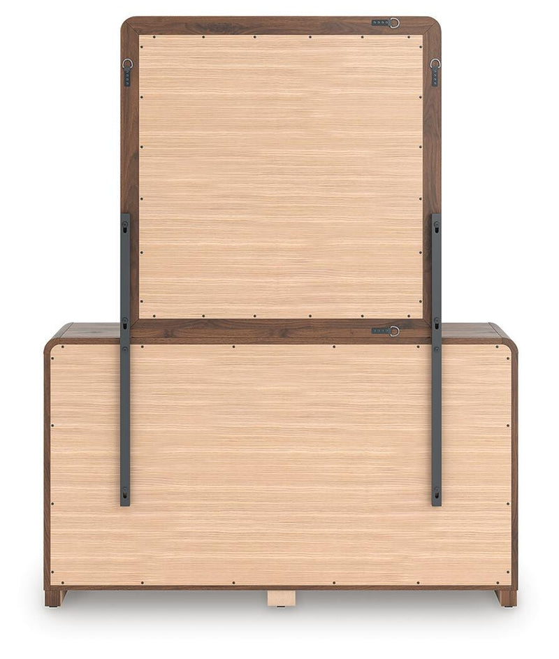 Ashley Furniture Fortlorn dresser and mirror set, featuring a stylish wooden dresser with a matching mirror, shown from the back.