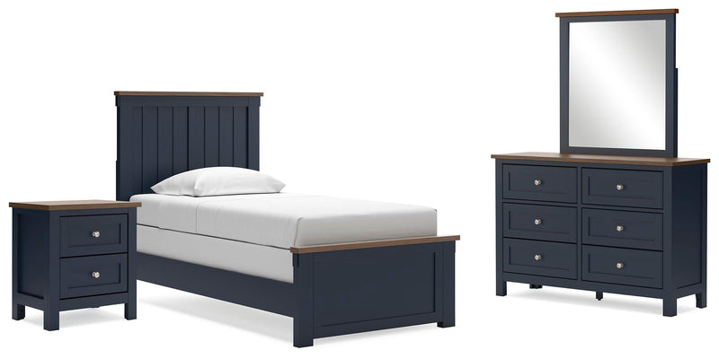 Ashley Furniture Landocken bedroom set with a bed, dresser, and nightstands in a stylish bedroom scene.