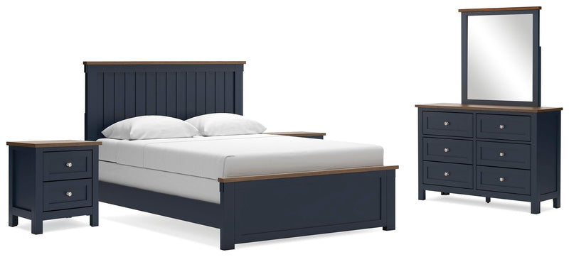 Ashley Furniture Landocken bedroom set featuring a bed frame, nightstands, and dresser in a modern bedroom design.