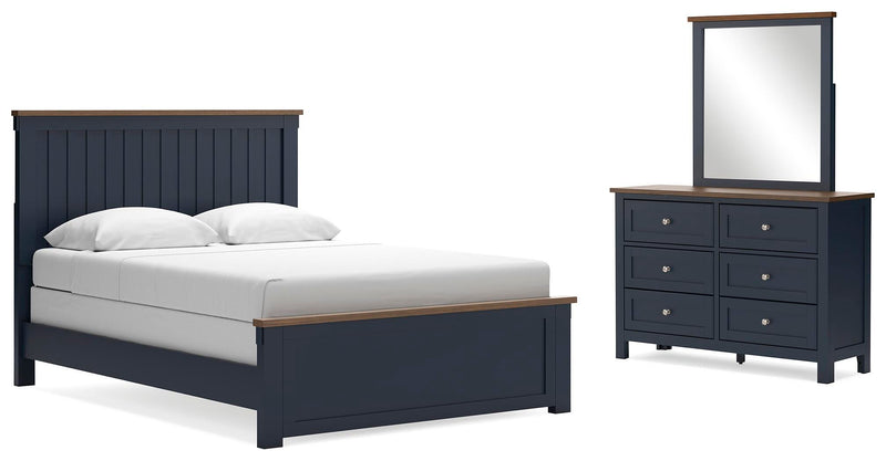 Ashley Furniture Landocken bedroom set featuring a bed, nightstands, and dresser in a modern design.