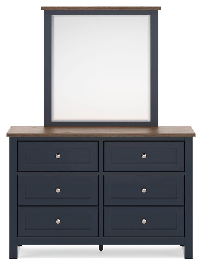 Ashley Furniture Landocken bedroom set with headboard, dresser, and nightstands in a modern bedroom layout.