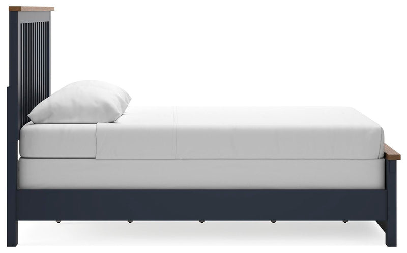 Ashley Furniture Landocken bedroom set with a bed, nightstands, and dresser arranged in a modern bedroom scene.