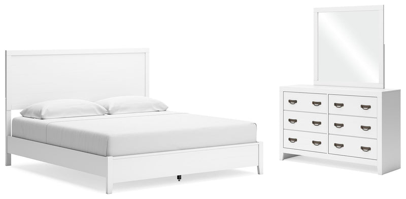 Ashley Furniture Binterglen bedroom set with a bed, dresser, and nightstands in a modern design with neutral finish.