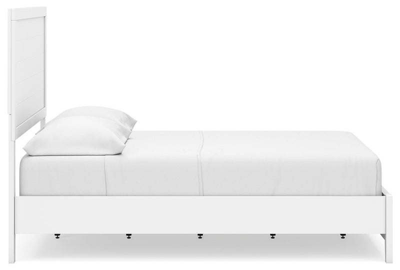 Ashley Furniture Binterglen bedroom set with a wooden bed frame, nightstands, and matching dresser in a modern bedroom setting.