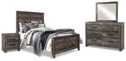Ashley Furniture Wynnlow bedroom set featuring a bed, nightstands, and dresser in a modern design with warm wood finish.