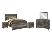 Ashley Furniture Wynnlow bedroom set with a wooden bed frame, matching nightstands, and dresser in a modern bedroom setup.