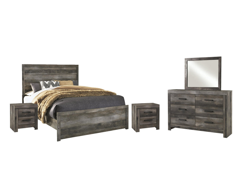 Ashley Furniture Wynnlow bedroom set with a wooden bed frame, matching nightstands, and dresser in a modern bedroom setup.
