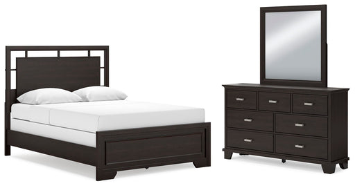 Ashley Furniture Covetown Bedroom Package with bed frame, nightstands, and dresser in a modern bedroom set.