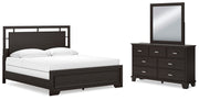 Ashley Furniture Covetown bedroom set with a modern bed, matching nightstands, and dresser in a stylish bedroom scene.