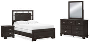 Ashley Furniture Covetown bedroom set with a bed, dresser, and nightstands in a modern bedroom scene.