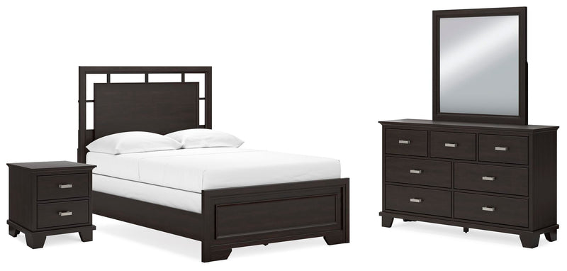 Ashley Furniture Covetown bedroom set with a bed, dresser, and nightstands in a modern bedroom scene.