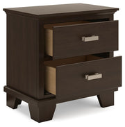 Ashley Furniture Covetown Bedroom Set with open bed frame and matching nightstands, showcasing a modern bedroom furniture design.