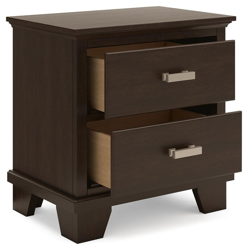 Ashley Furniture Covetown Bedroom Set with open bed frame and matching nightstands, showcasing a modern bedroom furniture design.