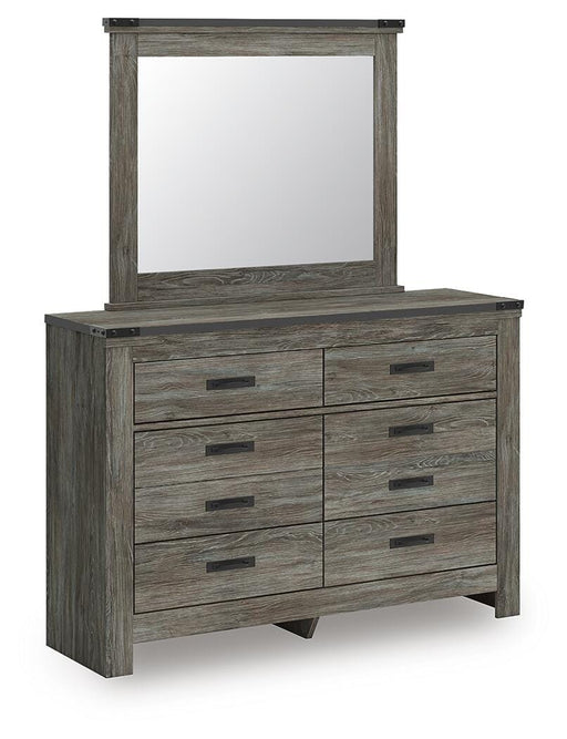Ashley Furniture Frandern dresser with matching mirror, featuring a sleek wood finish and modern design, shown from an angled side view.