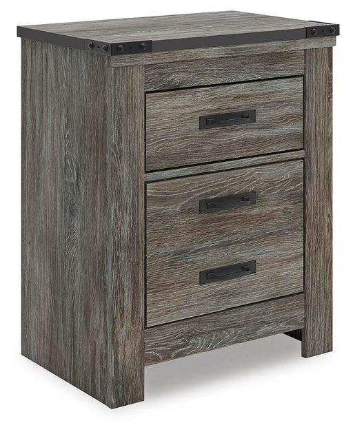 Ashley Furniture Frandern nightstand with a modern design, featuring a dark wood finish and sleek drawer handles.