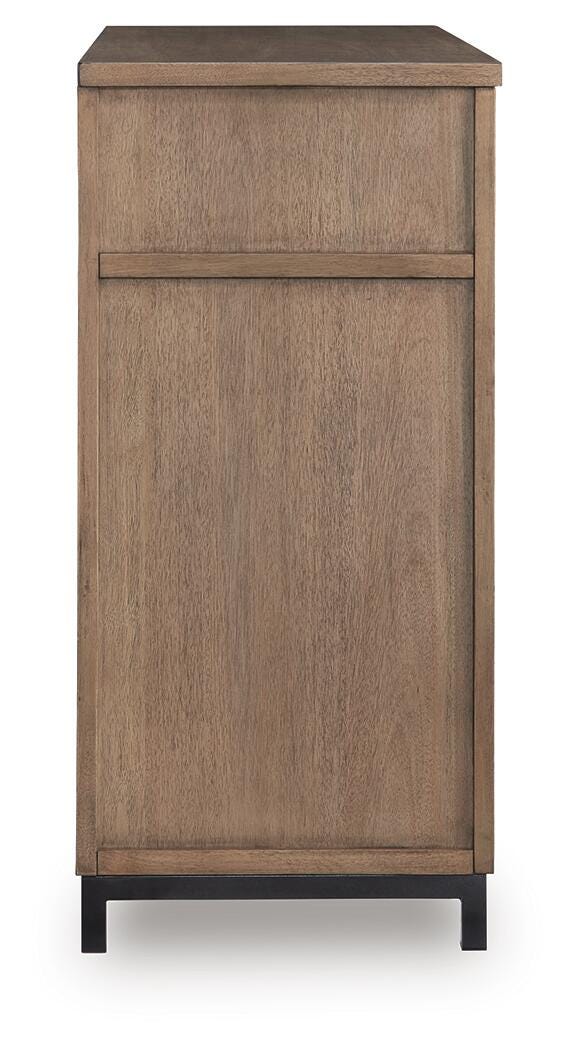 Ashley Furniture Tomtyn dresser with sleek wood finish and modern design, featuring multiple drawers and metal handles.