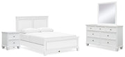 Ashley Furniture Fortman bedroom set featuring a modern bed frame with matching nightstands and dresser in a stylish bedroom scene.