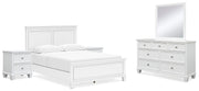 Ashley Furniture Fortman bedroom set with bed, nightstands, and dresser in a modern bedroom scene.