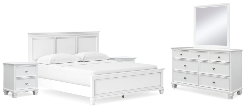 Ashley Furniture Fortman bedroom set with a modern bed frame, nightstands, and matching dresser in a stylish bedroom decor.