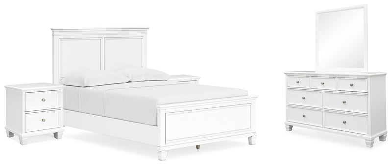 Ashley Furniture Fortman bedroom set includes a bed frame, nightstands, and dresser with a modern wood finish.