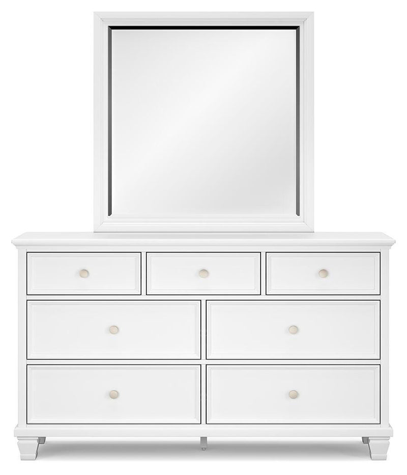 Ashley Furniture Fortman bedroom set featuring a modern bed frame, nightstands, and matching dresser in a stylish bedroom scene.
