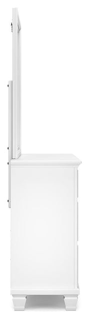 Ashley Furniture Fortman dresser with matching mirror, showcasing dark wood finish and modern storage design.