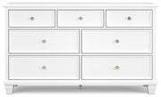 Ashley Furniture Fortman Dresser with sleek wood finish and multiple drawers, shown from a front head-on view.