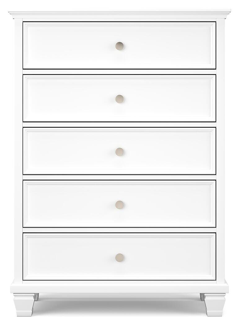 Ashley Furniture Fortman chest of drawers, wooden storage chest with multiple drawers, head-on view showing the front design.