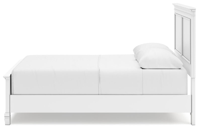 Ashley Furniture Fortman bed with a sleek wooden frame and modern design, shown in a side view.