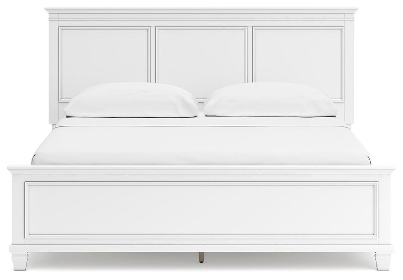Ashley Furniture Fortman Bed with upholstered headboard and elegant design, shown from a front-on view.