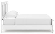 Ashley Furniture Fortman bed with a wooden frame and side panel, featuring a modern design and warm wood finish.